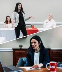 Professional participating in both in-person and online networking meetings.